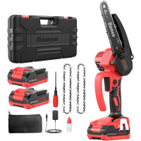 Електрична ланцюгова пилка Bamse Mini Chainsaw MR6503 для обрізки гілок дерев з 2 батареями 2.0 Ач чорно-червона Б/У (my-8106)