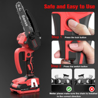 Электрическая цепная пила Bamse Mini Chainsaw MR6503 для обрезки веток деревьев с 2 батареями 2.0 Ач черно-красная Б/У (my-8106)