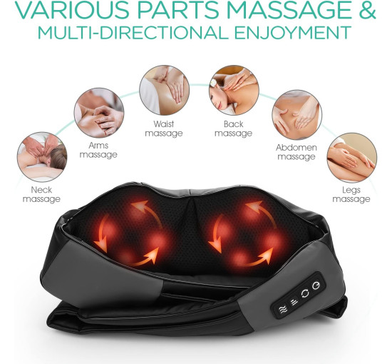 Масажер VOYOR-HEALTH PJ100 для шиї та спини з підігрівом, глибокий 4D-масаж, для використання вдома, в машині, чорний (my-13004)