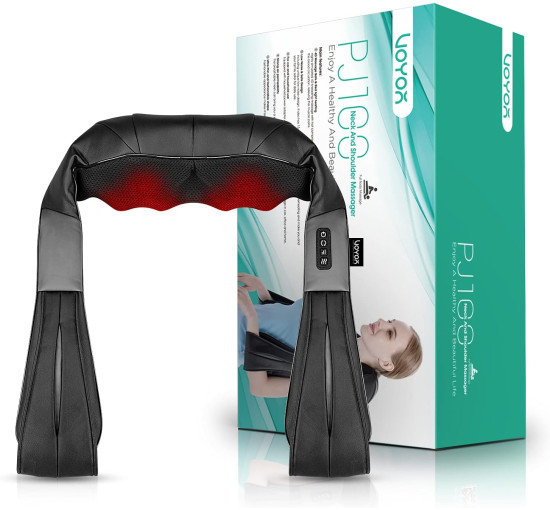 Масажер VOYOR-HEALTH PJ100 для шиї та спини з підігрівом, глибокий 4D-масаж, для використання вдома, в машині, чорний (my-13004)