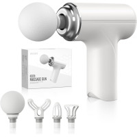 Масажний пістолет Wastou, портативний масажний пістолет для м'язів з 6 швидкостями та 4 головками, білий (my-13007)