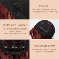 Коротка перука бордового кольору BESTUNG 12 дюймів для жінок, хвиляста перука кольору червоного вина з чубчиком (my-16141)