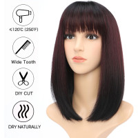 Парик для женщин BESTUNG винно-красный #372A2B с омбре-бобом и бахромой (my-16137)