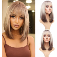 Синтетична перука BESTUNG #A7826A коричневі світлі омбре перуки боб з бахромою на плечах, блонд (my-16146)