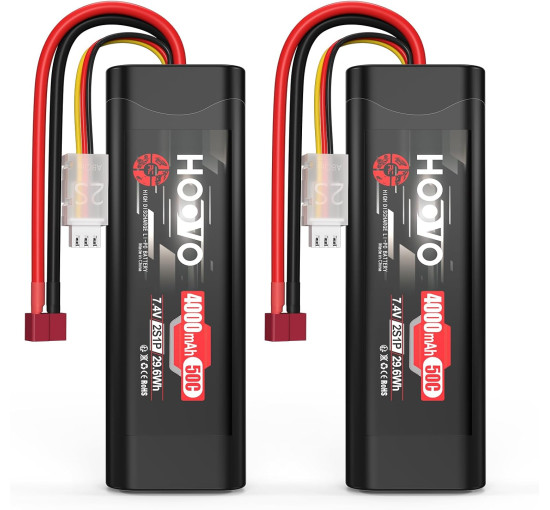 Акумулятор HOOVO 2S 7,4 В 50C 4000 мАг LiPo з Т-подібним штекером для радіокерованих машин 2шт (my-19170)