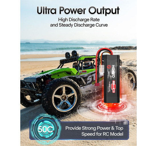 Акумулятор HOOVO 2S 7,4 В 50C 4000 мАг LiPo з Т-подібним штекером для радіокерованих машин 2шт (my-19170)