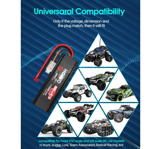 Акумулятор HOOVO 2S 7,4 В 50C 4000 мАг LiPo з Т-подібним штекером для радіокерованих машин 2шт (my-19170)