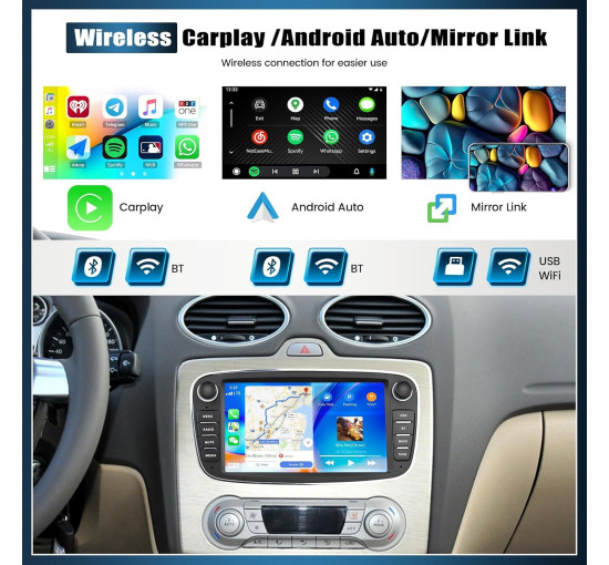 Автомобильная магнитола SIXTOP SH1AM25TOP 2G+64G Android 13 для Ford Focus 7 дюймов, GPS, Wi-Fi, Bluetooth, FM (my-19116)