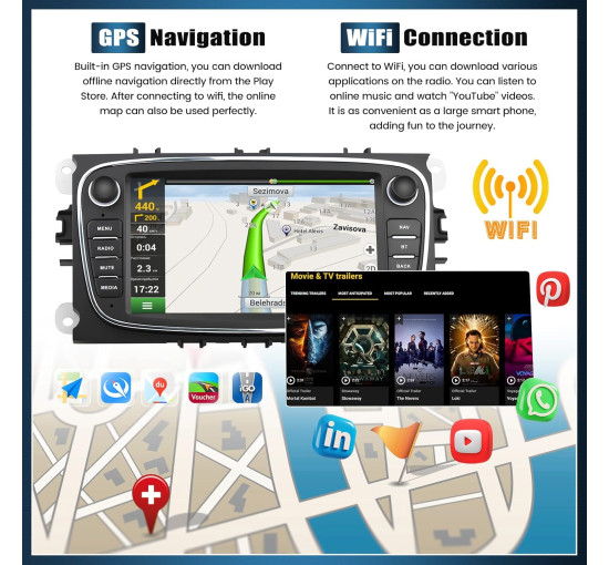 Автомобильная магнитола SIXTOP SH1AM25TOP 2G+64G Android 13 для Ford Focus 7 дюймов, GPS, Wi-Fi, Bluetooth, FM (my-19116)