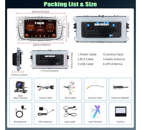 Автомобильная магнитола SIXTOP SH1AM25TOP 2G+64G Android 13 для Ford Focus 7 дюймов, GPS, Wi-Fi, Bluetooth, FM (my-19116)