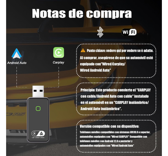 Бездротовий адаптер GreenVacShop Carplay для iOS та Android, Bluetooth FM-передавач (my-19180)