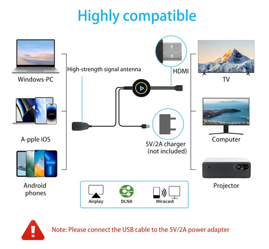 Беспроводной дисплейный адаптер QIDUHUQI 4K с телевизора на устройства iOS/Android/Windows/iPhone (my-19186)
