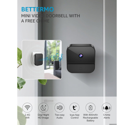 Дверний бездротовий відеодзвінок BETTERMO M1 з камерою, камера відеоспостереження з роздільною здатністю 1080P, чорний (my-19158)