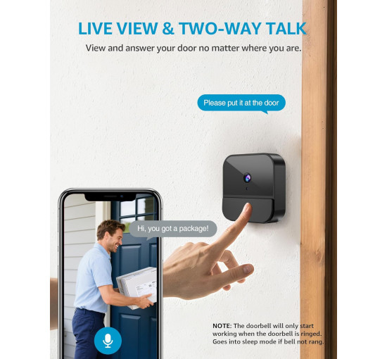Дверний бездротовий відеодзвінок BETTERMO M1 з камерою, камера відеоспостереження з роздільною здатністю 1080P, чорний (my-19158)
