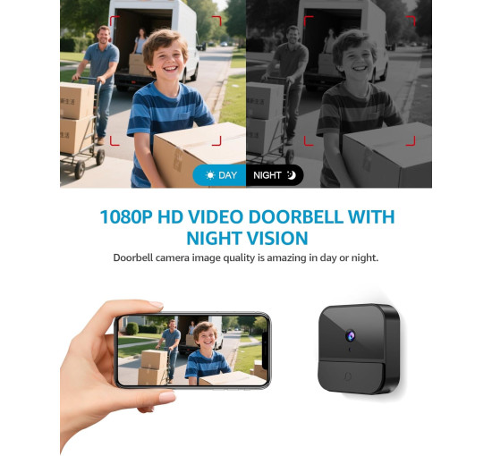 Дверний бездротовий відеодзвінок BETTERMO M1 з камерою, камера відеоспостереження з роздільною здатністю 1080P, чорний (my-19158)