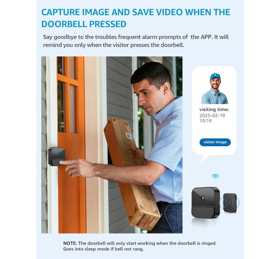 Дверний бездротовий відеодзвінок BETTERMO M1 з камерою, камера відеоспостереження з роздільною здатністю 1080P, чорний (my-19158)