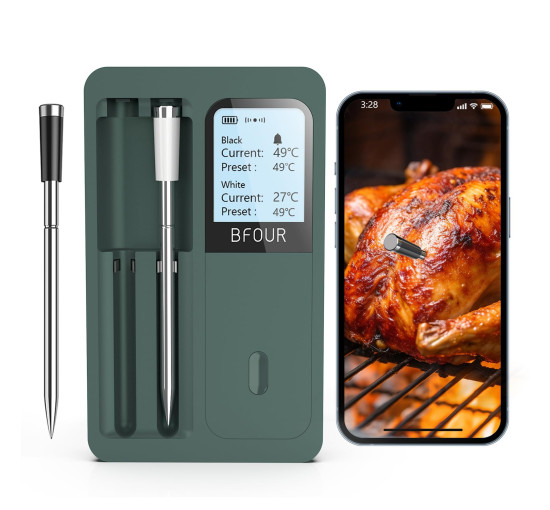 Бездротовий термометр для м'яса BFOUR BF-40G з 2 зондами, РК-дисплеєм (my-19125) Бездротовий термометр для м'яса BFOUR BF-40G з 2 зондами, РК-дисплеєм (my-19125)
