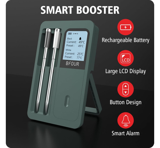 Бездротовий термометр для м'яса BFOUR BF-40G з 2 зондами, РК-дисплеєм (my-19125)