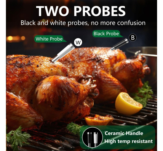 Бездротовий термометр для м'яса BFOUR BF-40G з 2 зондами, РК-дисплеєм (my-19125)