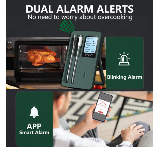 Бездротовий термометр для м'яса BFOUR BF-40G з 2 зондами, РК-дисплеєм (my-19125)