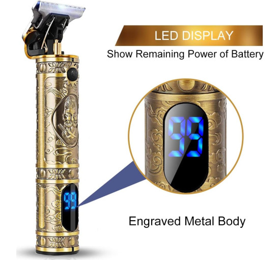 Беспроводной триммер LUQUEN JM-700A с Т-образным лезвием и светодиодной подсветкой, золотой (my-19150)