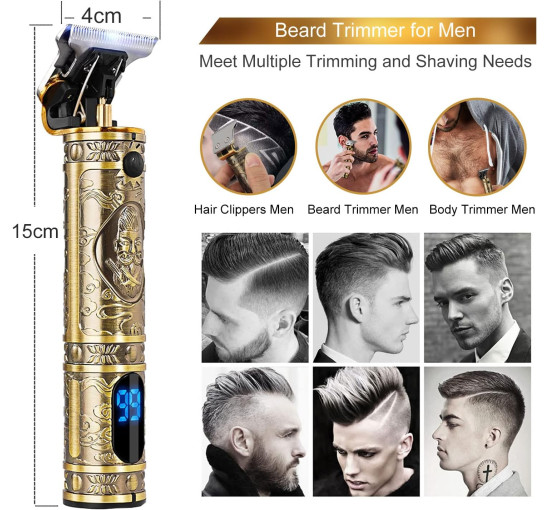 Беспроводной триммер LUQUEN JM-700A с Т-образным лезвием и светодиодной подсветкой, золотой (my-19150)
