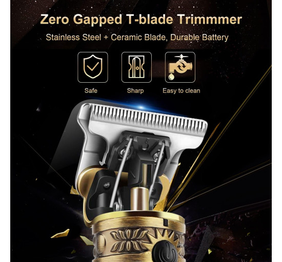 Беспроводной триммер LUQUEN JM-700A с Т-образным лезвием и светодиодной подсветкой, золотой (my-19150)