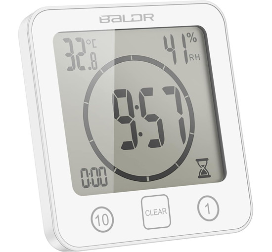 Годинники для ванної кімнати ALLOMN з будильником, водонепроникні, сенсорне управління, білий (my-19155) Годинники для ванної кімнати ALLOMN з будильником, водонепроникні, сенсорне управління, білий (my-19155)