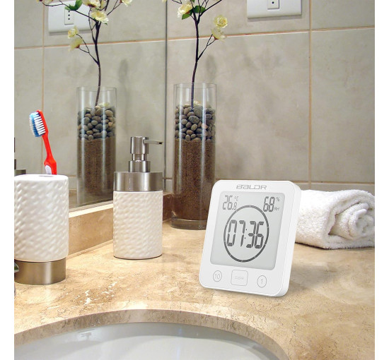 Годинники для ванної кімнати ALLOMN з будильником, водонепроникні, сенсорне управління, білий (my-19155)