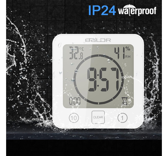 Годинники для ванної кімнати ALLOMN з будильником, водонепроникні, сенсорне управління, білий (my-19155)