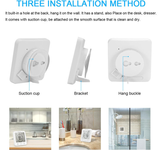 Годинники для ванної кімнати ALLOMN з будильником, водонепроникні, сенсорне управління, білий (my-19155)