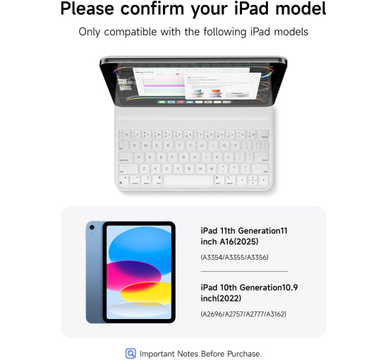 Чохол-клавіатура HOU для iPad 10/11 A16, ультратонкий, магнітний, білий (my-19119)