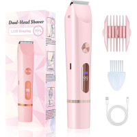 Электробритва Thtthy HB1190 для зоны бикини с ЖК-дисплеем, с двумя головками, розовый (my-19139)