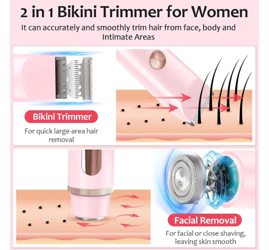 Электробритва Thtthy HB1190 для зоны бикини с ЖК-дисплеем, с двумя головками, розовый (my-19139)