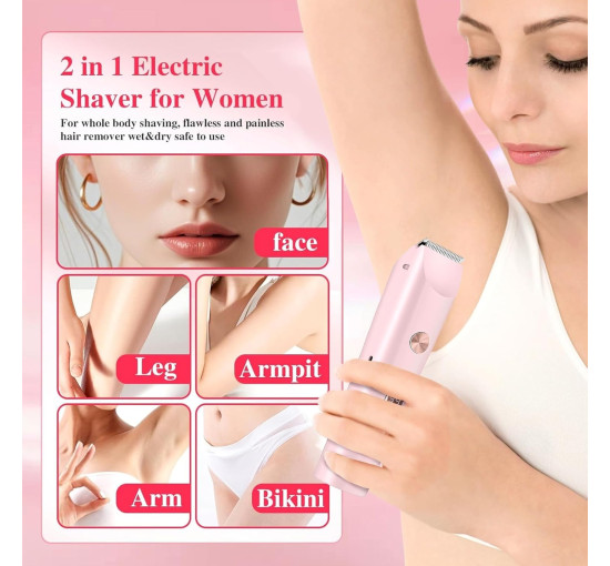 Электробритва Thtthy HB1190 для зоны бикини с ЖК-дисплеем, с двумя головками, розовый (my-19139)