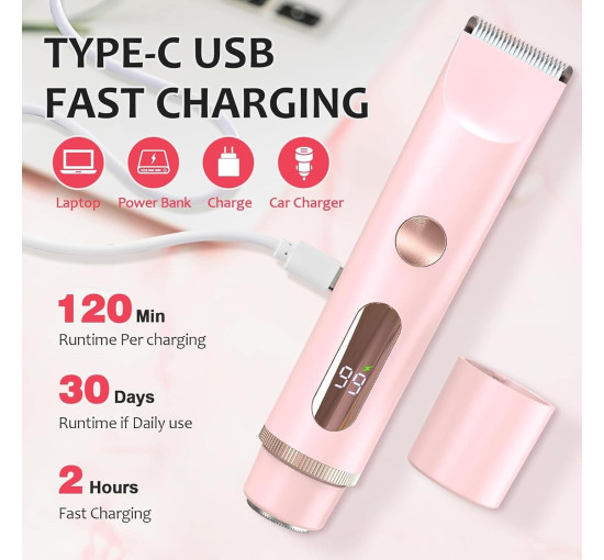 Электробритва Thtthy HB1190 для зоны бикини с ЖК-дисплеем, с двумя головками, розовый (my-19139)