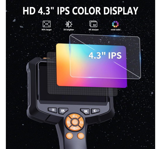 Ендоскопічна камера з підсвічуванням Daxiongmao, HD-бороскоп 1080P з 8 регульованими лампами, 4,3 дюйми (my-19129)