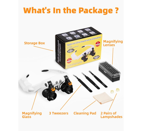 Гарнитура с увеличительными очками Anpro ACANDJ0201,  увеличением 25X 14 линзами, белый (my-19091)