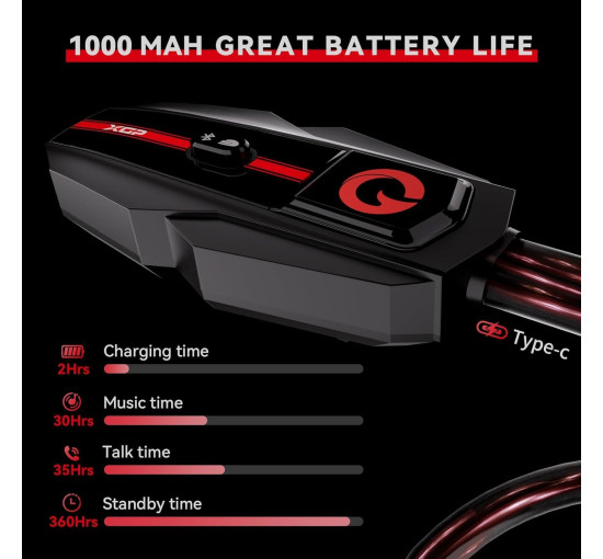 Гарнітура XGP Bluetooth для мотоциклетного шолома, для двох мотоциклістів, чорний (my-19072)