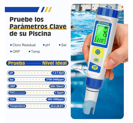 Вимірювач хлору UIUZMAR, pH та солі для басейнів 7-в-1(my-19161)