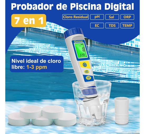 Вимірювач хлору UIUZMAR, pH та солі для басейнів 7-в-1(my-19161)