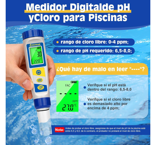 Вимірювач хлору UIUZMAR, pH та солі для басейнів 7-в-1(my-19161)