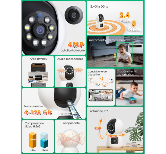 Камера відеоспостереження YESYAMO Y440 роздільною здатністю 2K та 4 Мп, з оглядом 360°, білий (my-19127)