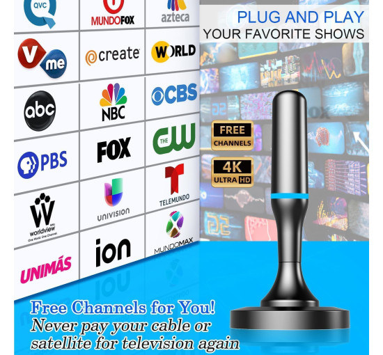 Комнатная цифровая телевизионная антенна DTB TECH дальнего действия с усилителем сигнала, 4K 1080P HDTV, черная (my-19111)