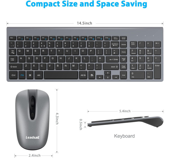 Комплект беспроводной клавиатуры и мыши LeadsaiL, серый (my-19136)