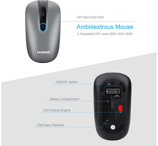 Комплект беспроводной клавиатуры и мыши LeadsaiL, серый (my-19136)