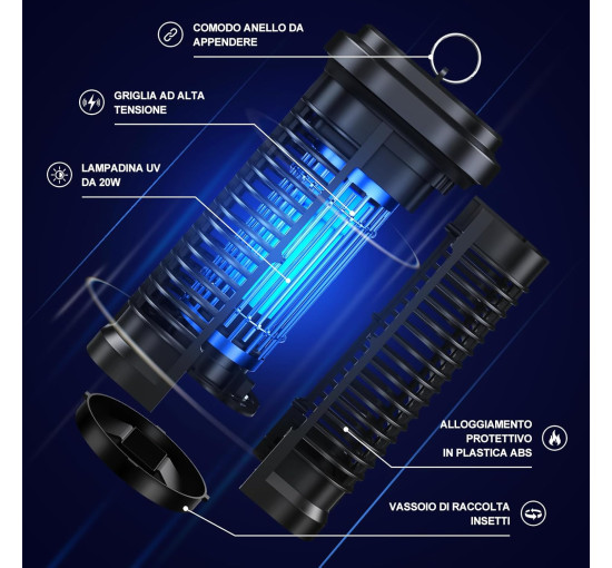 Лампа для уничтожения комаров Quilted Northern QH90-20W, модернизированная, 20 Вт, УФ-лампа, синий (my-19191)