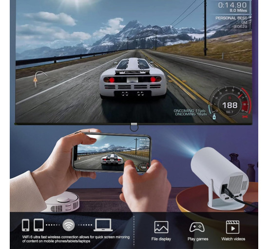 Міні-проектор BESSVWELL HY300, 4K UHD, Android 11, Wi-Fi 6, Bluetooth 5.0, білий (my-19124)