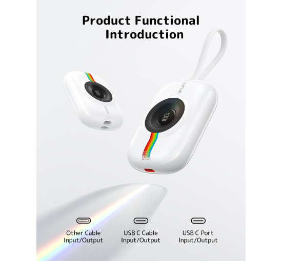 Мини-зарядное устройство VRURC T6S с кабелем, 10000 мАч, 20 Вт, быстрая зарядка, белый (my-19157)