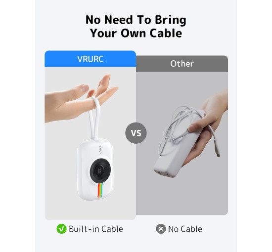 Мини-зарядное устройство VRURC T6S с кабелем, 10000 мАч, 20 Вт, быстрая зарядка, белый (my-19157)